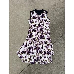 Simply Vera Vera Wang Dress Women Sz Small Floral V-Neck Sleeveless Midi Belted